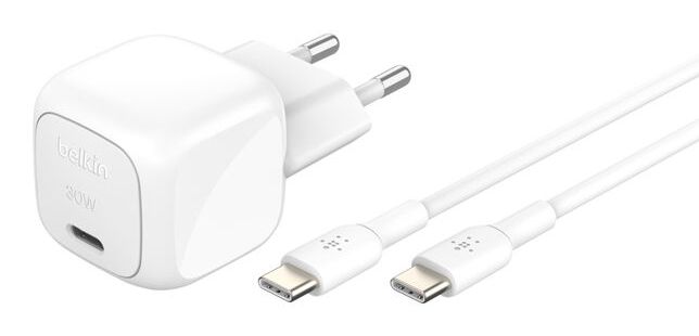 Belkin 30W USB-C Charger with USB-C to USB-C Cable (1m) - White