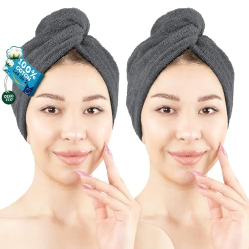 Hammetex Haarhanddoek 2-delige Set met Knoop, 100% Katoen