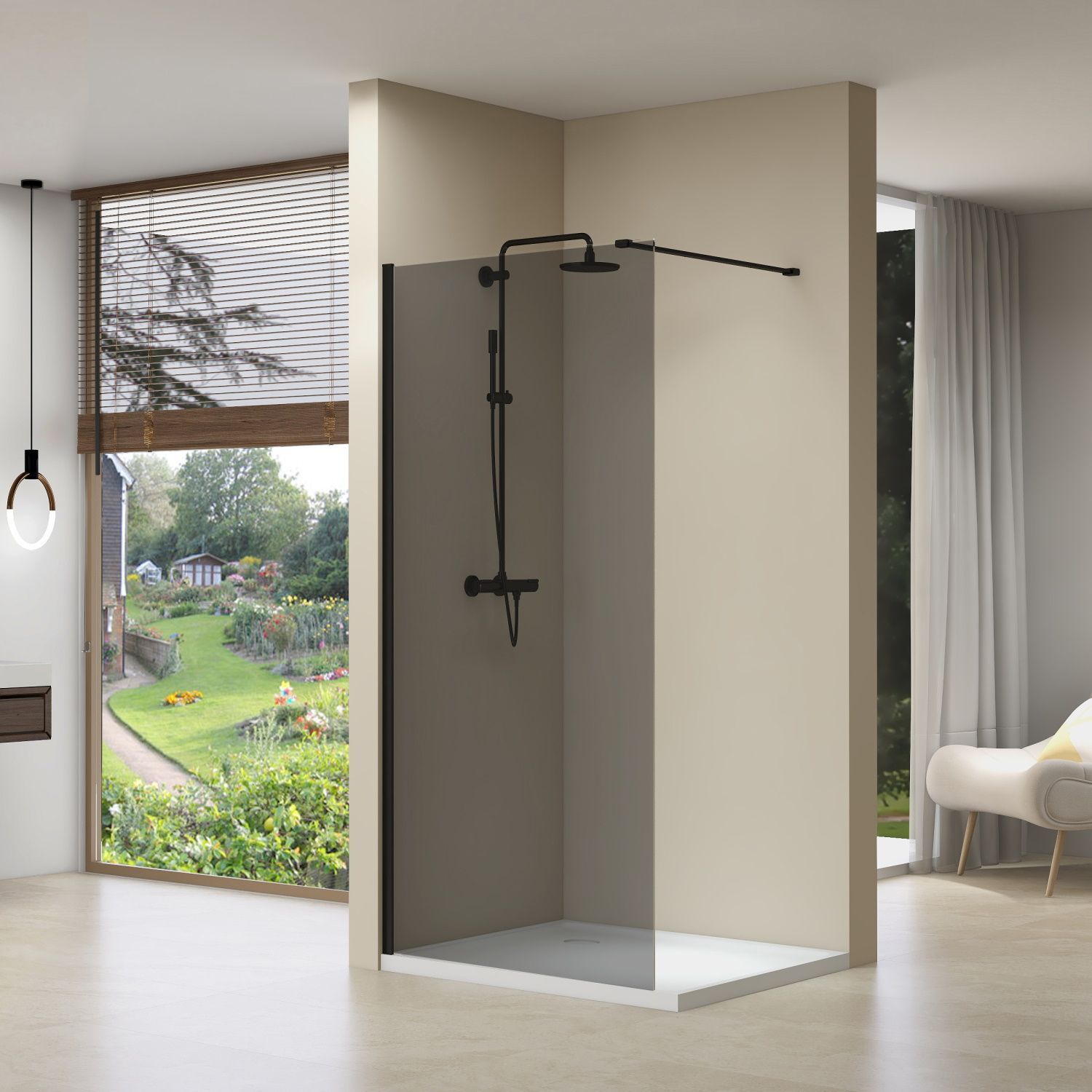 van Rijn Inloopdouche ST01 - 100x200 cm - Rookglas - Mat Zwart