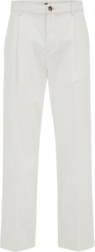 WE Fashion Heren loose fit chino met bandplooi en elastische broekband - Off-white - Katoen - Maat: 32/34