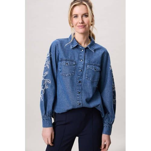 Miss Etam Gebloemde Blouse Dark Blue Denim