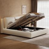 STILVORA Gestoffeerd Bed 180x200 Cm – Hydraulisch Hefmechanisme – Grote Opbergruimte Onder Bed – Met Lattenbodem – Zonder Matras – Bouclé Beige
