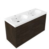 Saniclass Set meuble de salle de bain avec cadre en bois - 120x45x63.5cm - Lavabo en céramique Palermo blanc - 2 lavabos - 2 trous de robinet - 2 tiroirs - chêne mat anthracite (bois) SW1578607/SW24921
