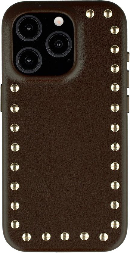 Selencia Hoesje - Geschikt voor Apple iPhone 15 Pro - Studs Backcover geschikt voor MagSafe - Cacao Crush