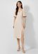 QS s.Oliver QS Jurk lichtbeige met V-hals en ballonmouwen