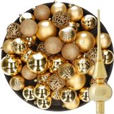 Kaemingk B.V. Décoration de Noël boules de Noël en plastique avec étoile en verre or 6-8-10 cm paquet de 37x pièces