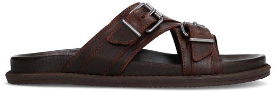 Manfield Heren Bruine Leren Slippers Maat 45