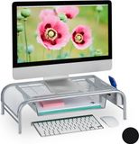 Relaxdays monitorstandaard met lade - 2 zijvakken - 29 inch - zilver