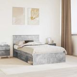 vidaXL Bedframe met hoofdeinde, betonlook, 120 x 200 cm, bewerkt hout