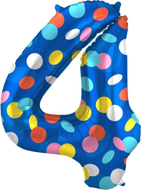 Folat Folieballon Cijfer 4 Colorful Dots - 86 cm