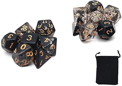 DollaTek Transparante polyedrale dobbelstenen Set tafelspellen Dobbelstenen 2 sets Dobbelstenen 2 x 7 (14 stuks) Die-serie D20 D12 D10 D8 D6 D4 DND-dobbelstenen DND RPG MTG Dubbele kleuren Een stuk (zwart)