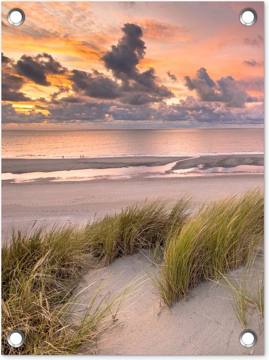 GreatGardenPosters Tuin decoratie Zonsondergang - Duin - Strand - Planten - Zee - 30x40 cm - Tuindoek - Buitenposter