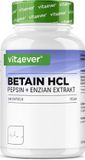 Vit4ever Betaïne HCL - 240 capsules met 695mg - Premium: Met pepsine & bittergentiaan - Volledig spectrum spijsverteringsenzymen - Hoge dosis - Veganistisch