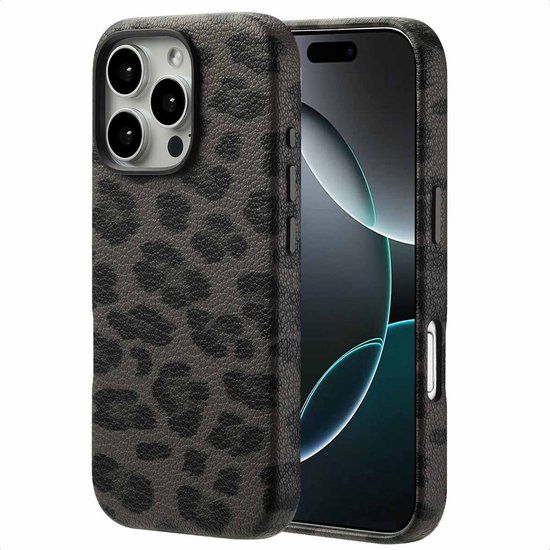 Selencia Sabi Backcover Panterprint met MagSafe voor de Apple iPhone 16 Pro - Midnight Black