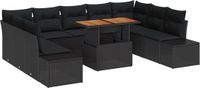 vidaXL Tuinbank Set 10-delig Zwart Poly-rattan