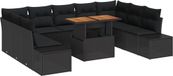 vidaXL Banc de jardin 10 pièces Noir Poly-rattan