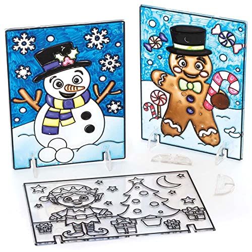 Baker Ross FC182 Kerstfoto's - Pack van 4, Suncatchers voor kinderen met gebrandschilderd glas effect, maak je eigen regenboog versieren en display, diverse
