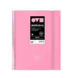 Grafoplas A4 kunststof hoezen, 40 transparante inzetstukken, harde polyfoam-omslag, robuust en ultralicht, kleur roze, spiraalbinding van pvc, minimale omslag, perfect voor documenten