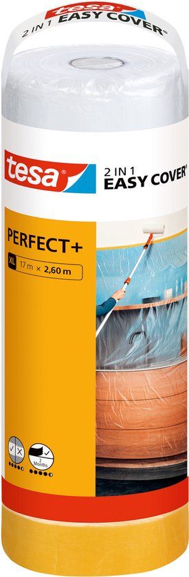 tesa Easy Cover Premium maskeerfolie schilderfolie met maskeertape dispenser – 33m x 55cm