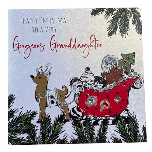 White Cotton Card "To A Special Granddaughter Santa's on his way. Santa's sleigh" Handmade Card