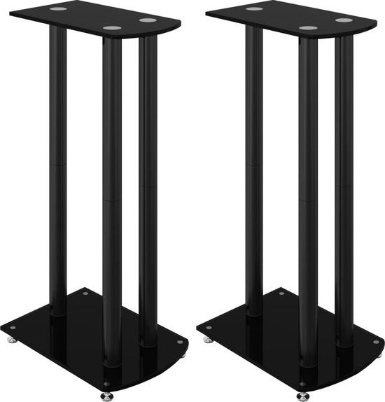 vidaXL Luidsprekerstandaards - 2 stuks - 3 pijlers - gehard glas - zwart