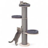 relaxdays Krabpaal, 3 platforms, met sisal en pluche, voor katten, grijs | Krabpaal, H: 187 cm