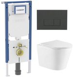 Geberit QeramiQ Dely Toiletset - 36.3x51.7cm - diepspoel - rimless - Geberit UP720 inbouwreservoir - softclose toiletzitting - bedieningsplaat antraciet mat - rechthoekige knoppen - met Burda frame - mat wit