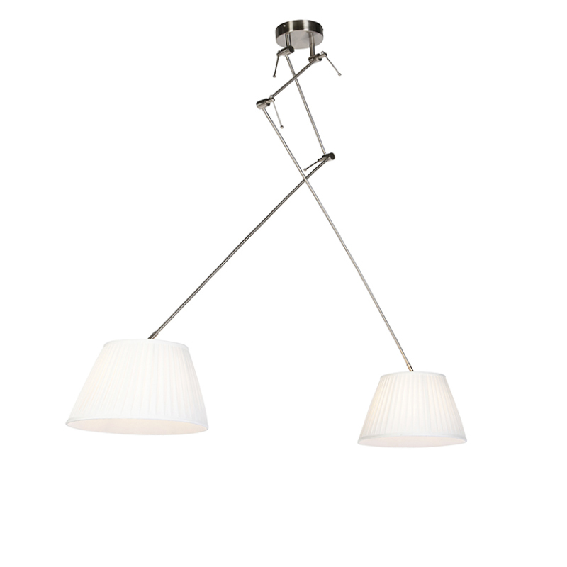 QAZQA Hanglamp met plisse kappen crÃƒÂ¨me 35 cm - Blitz II staal