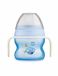 MAM Eerste babybeker voor baby's vanaf 4 maanden, 150 ml, asymmetrische siliconen lekbescherming, gemakkelijk te accepteren, met lichtgevende handgrepen in het donker, blauw, 1 stuks