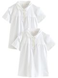 Next - Meisjes - Set van 2 katoenen schoolpolo's met stretch en ruches op de schouders - Wit