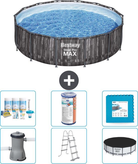 Bestway Rond Steel Pro MAX Zwembad - Houtprint - 427 x 107 cm - Grijs