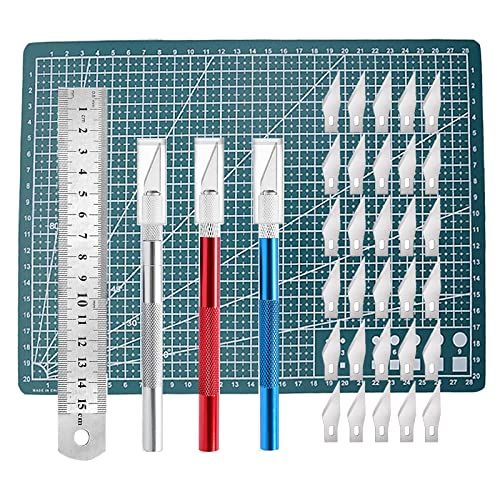 2 stuks scalpel met 20 reservemesjes, knutselmes, cuttermes, hobbymes, snijmes, cutter voor doe-het-zelf kunst, werk, snijden