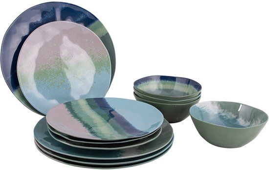 Bo-Camp Servies Halo Blauw/Groen 12 Stuks