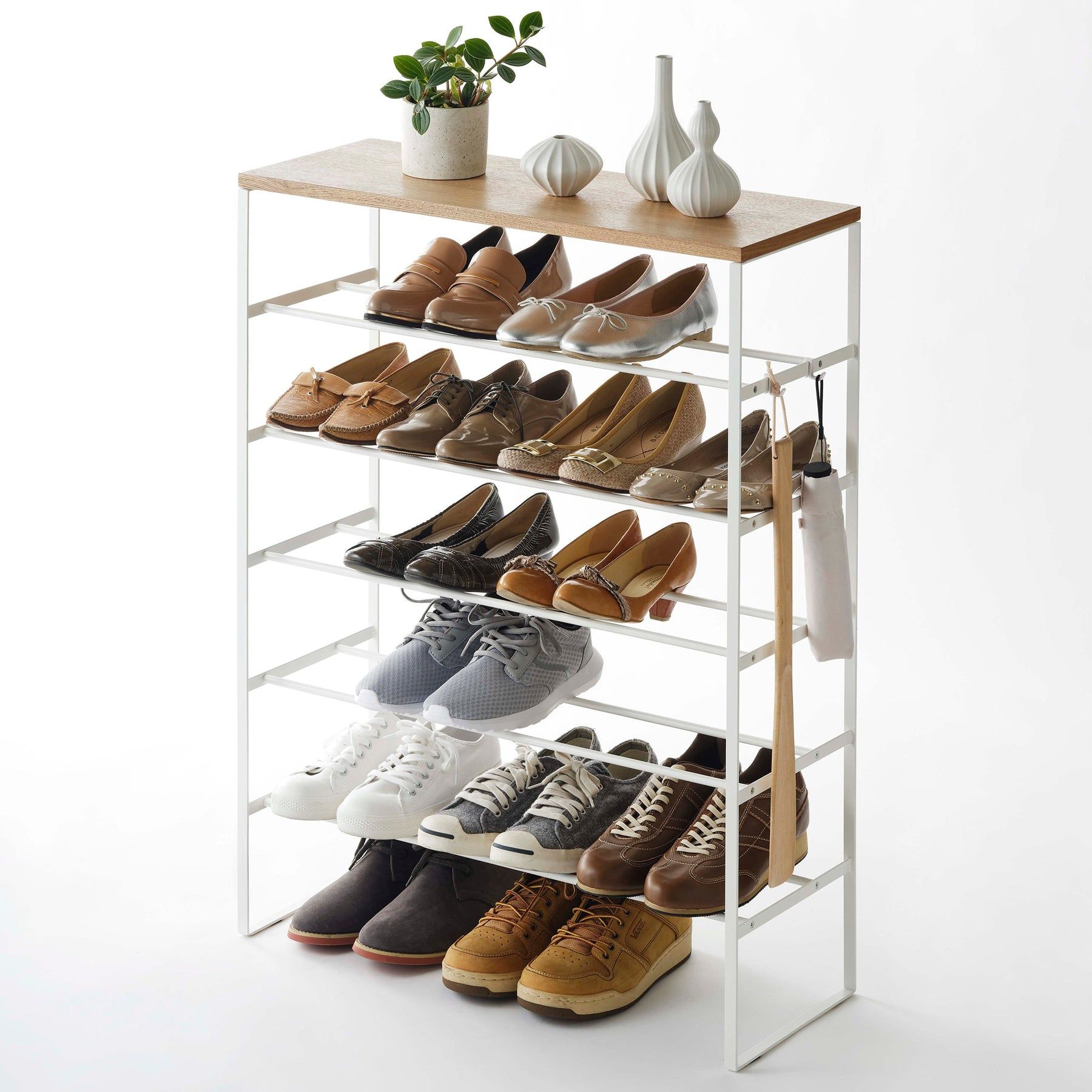 Yamazaki Tower - Shoe Rack - White - Steel & Wood - 18 Pairs - 5 Shelves