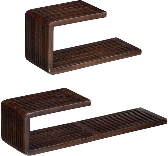 Mica Decorations Josha Wandplank Zwevend - Set van 2 - Lichtbruin