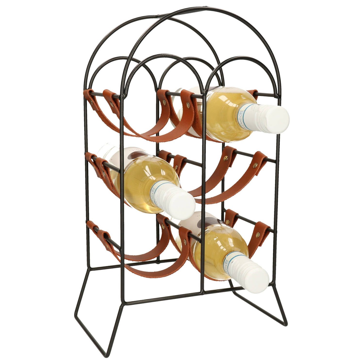 Wijnflessen rek/wijnrek - 6 flessen - metaal - zwart