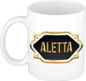 Bellatio Decorations Aletta Mok / Beker met Gouden Embleem - Zwart Keramiek, 300 ml