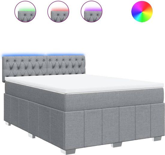 vidaXL Boxspring met matras stof lichtgrijs 160x200 cm