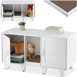 tectake® Kattenkast Freya - 2-in-1 Kast Met Twee Grote Binnenruimtes en Ventilatiegaten - Kattenbak - Kattentoilet - Verborgen Ingangen Aan De Binnenzijden - Wit
