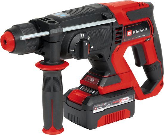 Einhell Accu Boorhamer TE-HD 18/20 Li Kit - Power X-Change - 18 V/Li-ion - 1,8 J - Pneumatisch slagwerk - SDS plus - 4-functies: boren/hamerboren/Beitelen met of zonder beitelslot - Incl. 4.0 Ah accu, lader, E-box