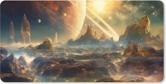 MousePadParadise XXL Muismat - 120x60cm - Gebergte - Planeet - Ruimte - Sterren - Bureau Onderlegger - Multicolor