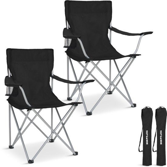 TRVLMORE Campingstoelen - Opvouwbaar - 2-Pack - Zwart