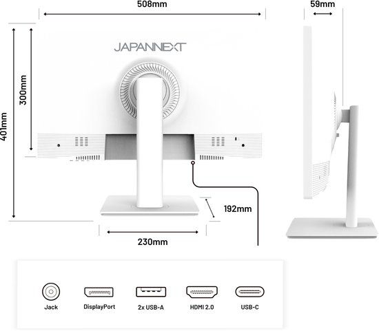 JAPANNEXT JN-IPS2152FHDR-T - LCD-monitor - USB - 21.5" - aanraakscherm - 1920 x 1080 Full HD (1080p) @ 75 Hz - IPS - 250 cd/m² - 1000:1 - HDR10 - 8 ms - HDMI, DisplayPort, USB-C - luidsprekers