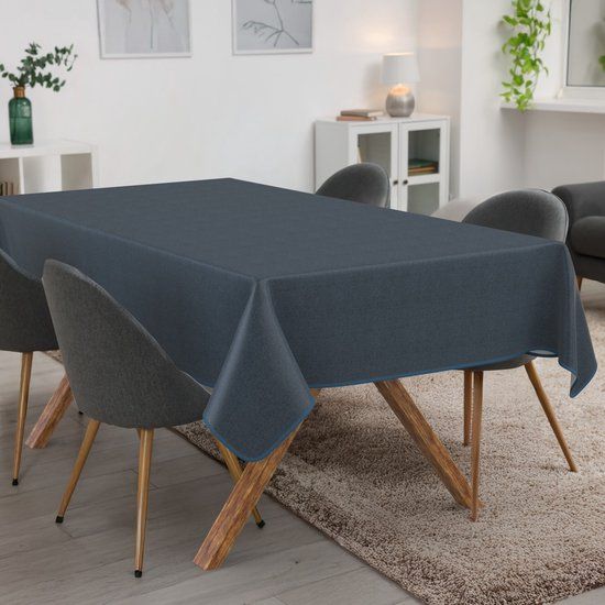 ANRO Tafelkleed Donkerblauwe linnenlook 140x100cm