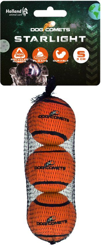 Dog Comets Starlight Tennisbal - Ø 5 cm - Oranje - 3 stuks