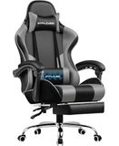GTPLAYER Gaming stoel, bureaustoel, ergonomische gamerstoel met voetensteun, hoofdsteun, lendenkussen, gevoerd, draaistoel, grijs