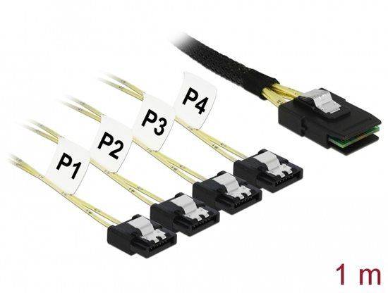Delock Cable Mini SAS SFF-8087 > 4 x SATA 7 pin 1 m metal