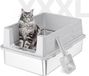 Merkloos Kattenbak van roestvrij staal met hoge rand en schep, halfopen model, 70 x 50 x 30 cm, lichtgrijs