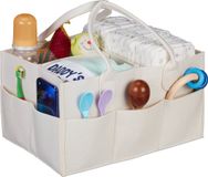Relaxdays Babyluiermand, 11 vakken, afneembare scheidingswanden, draagbare vilten tas, auto-organizer en luiertafel, beige