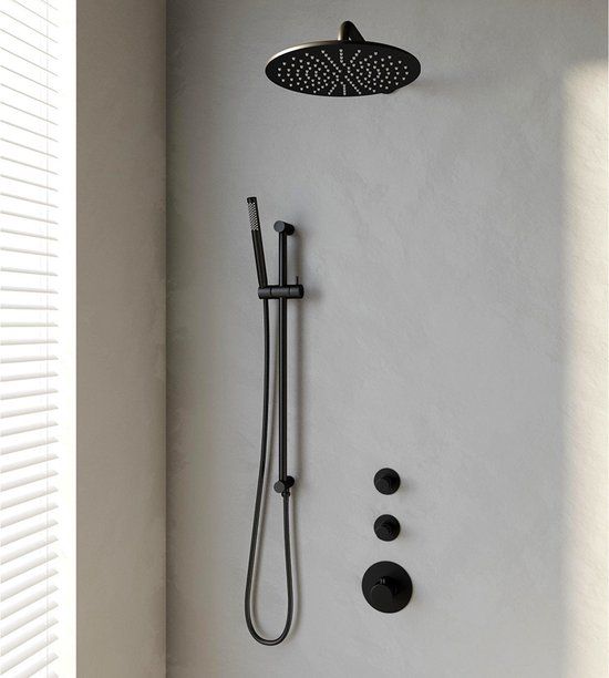 Brauer Black Edition Regendoucheset Inbouw - Mat Zwart - 30cm Rond - Thermostatisch